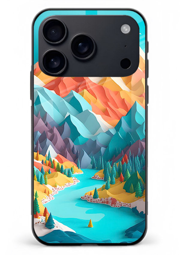 Vibrant Alpine Valley colorful alpine landscape artwork iphone 17 pro max glass back cover