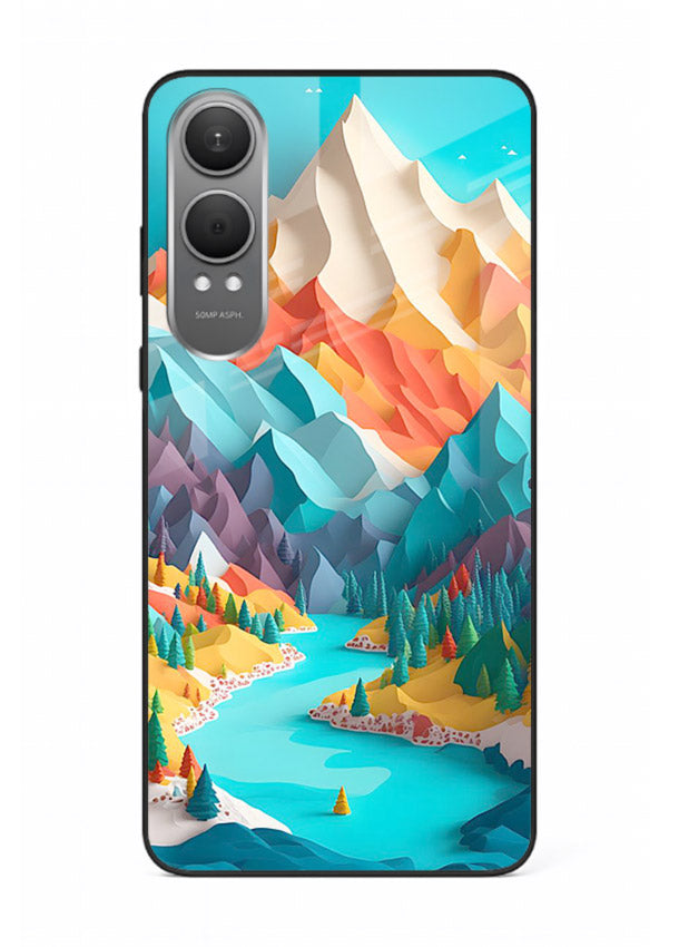 Vibrant Alpine Valley colorful alpine landscape artwork OnePlus Nord CE4 Lite glass back cover