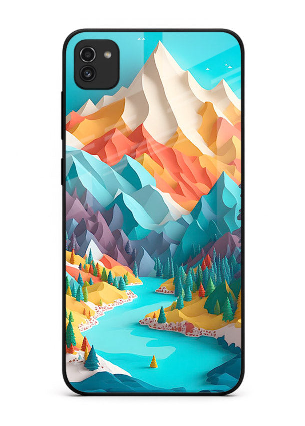Vibrant Alpine Valley colorful alpine landscape artwork Samsung A03 glass back cover