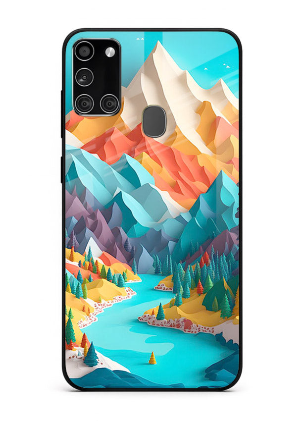 Vibrant Alpine Valley colorful alpine landscape artwork Samsung A21s glass back cover