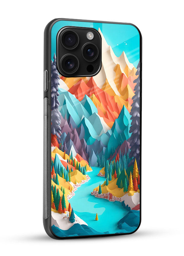 Vibrant Alpine Valley colorful alpine landscape artwork glossy vibrant premium glass back cover - Angle Side