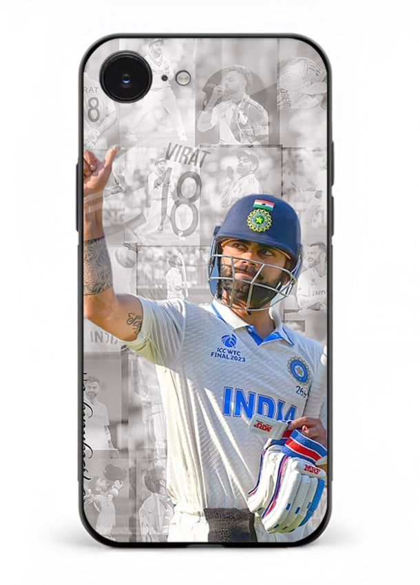 Cricket victory celebration artwork on glossy tempered glass iPhone 16E back cover