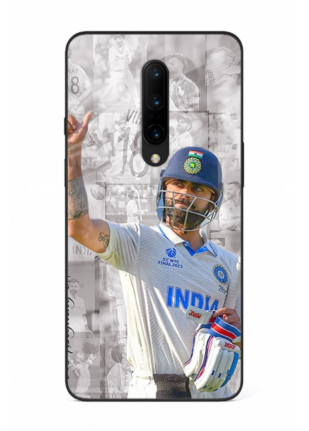 Cricket victory celebration artwork on glossy tempered glass OnePlus 7T Pro back cover