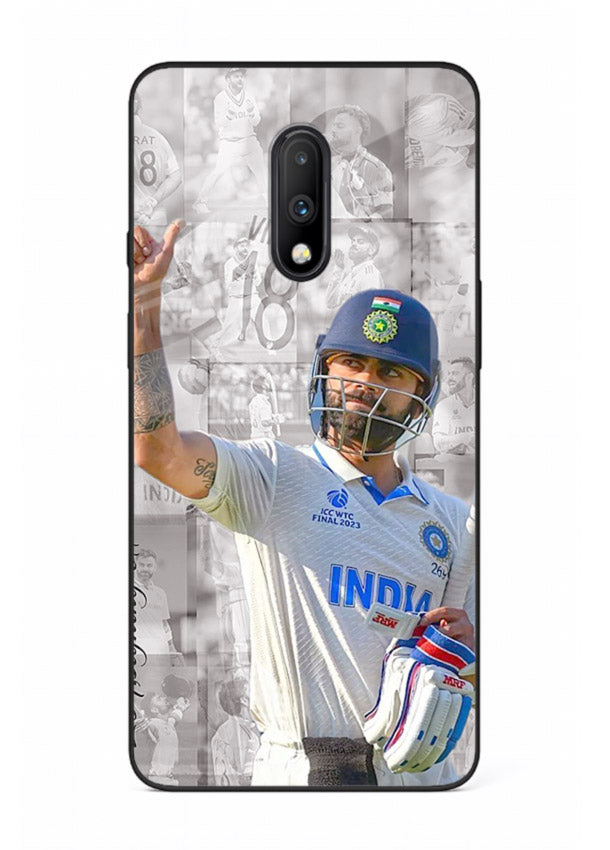 Cricket victory celebration artwork on glossy tempered glass OnePlus 7 back cover
