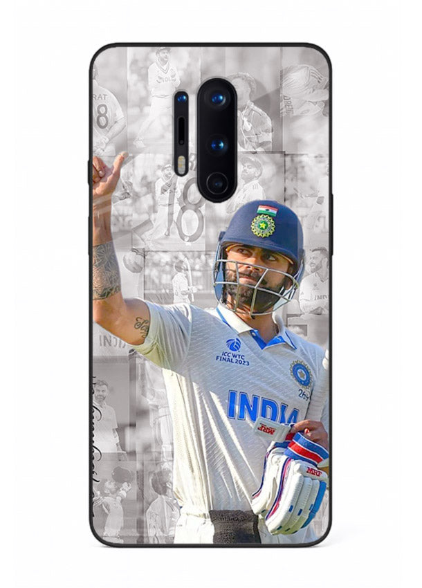 Cricket victory celebration artwork on glossy tempered glass OnePlus 8 Pro back cover
