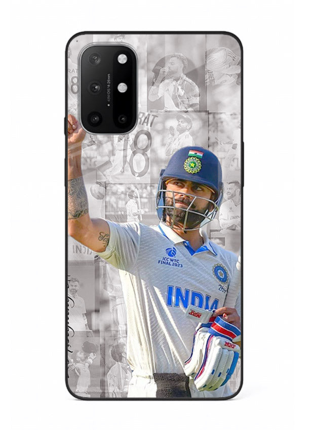 Cricket victory celebration artwork on glossy tempered glass OnePlus 8T back cover