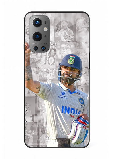 Cricket victory celebration artwork on glossy tempered glass OnePlus 9 back cover