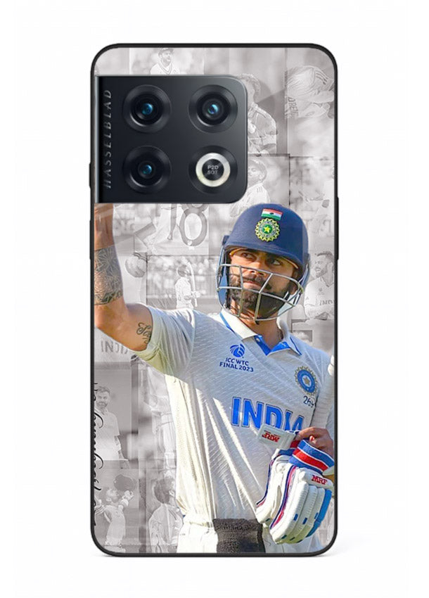 Cricket victory celebration artwork on glossy tempered glass OnePlus 10 Pro back cover