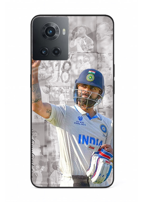 Cricket victory celebration artwork on glossy tempered glass OnePlus 10R back cover