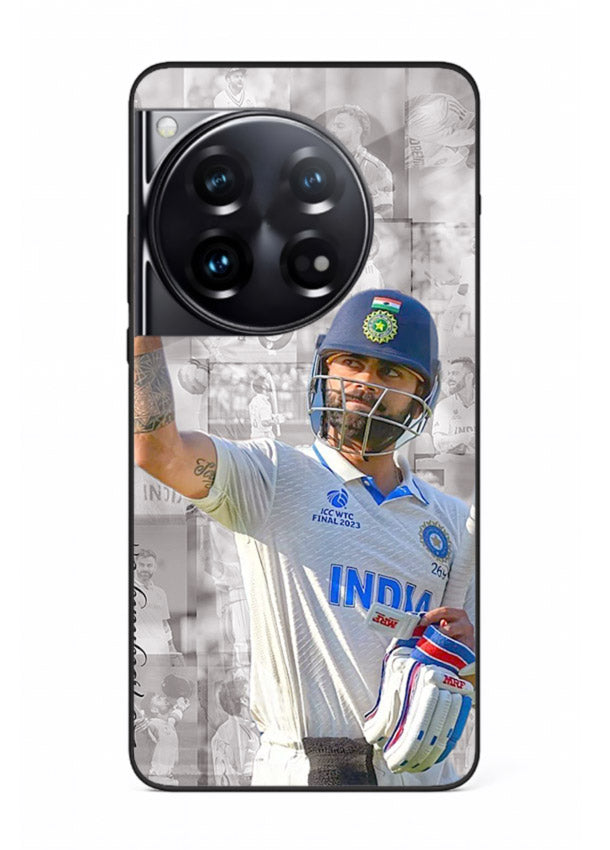 Cricket victory celebration artwork on glossy tempered glass OnePlus 12 back cover