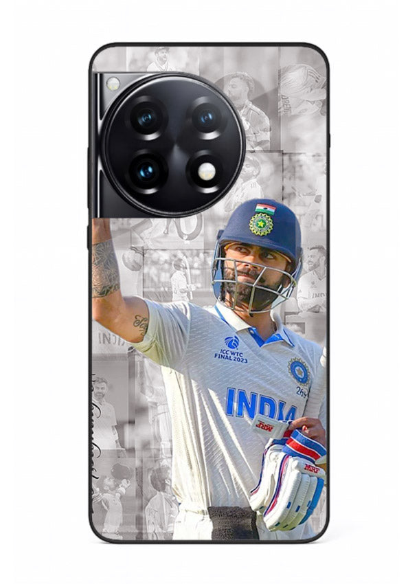 Cricket victory celebration artwork on glossy tempered glass OnePlus 12R back cover
