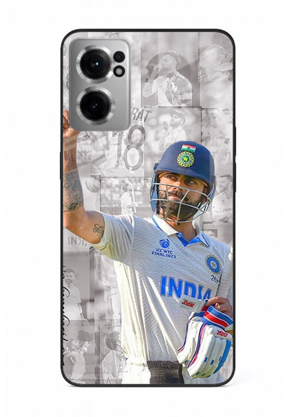 Cricket victory celebration artwork on glossy tempered glass OnePlus Nord CE2 5G back cover