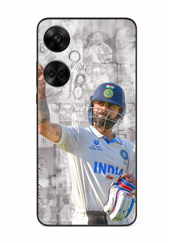 Cricket victory celebration artwork on glossy tempered glass OnePlus Nord CE3 back cover