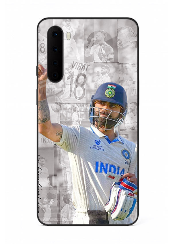 Cricket victory celebration artwork on glossy tempered glass OnePlus Nord back cover