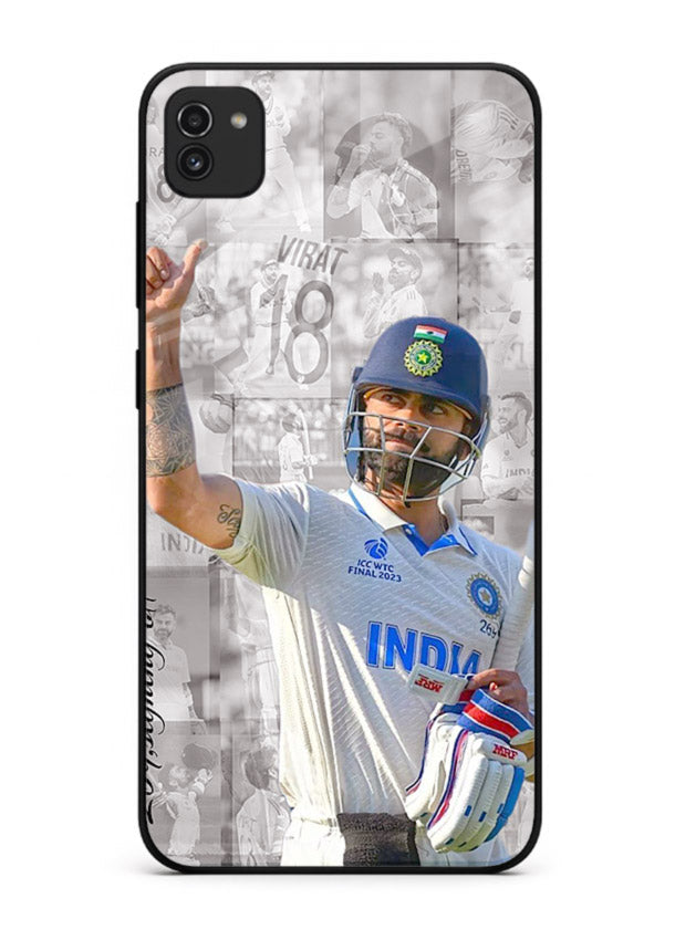 Cricket victory celebration artwork on glossy tempered glass Samsung A03 back cover