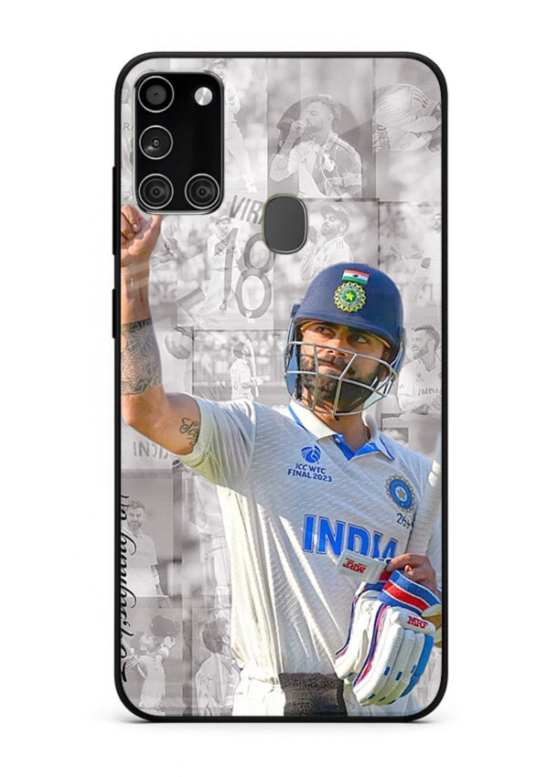 Cricket victory celebration artwork on glossy tempered glass Samsung A21s back cover
