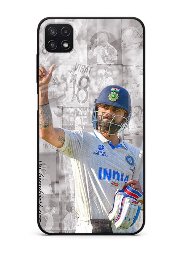 Cricket victory celebration artwork on glossy tempered glass Samsung A22 5G back cover
