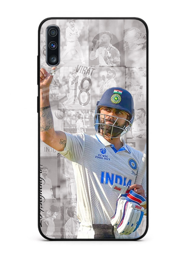 Cricket victory celebration artwork on glossy tempered glass Samsung A70 back cover