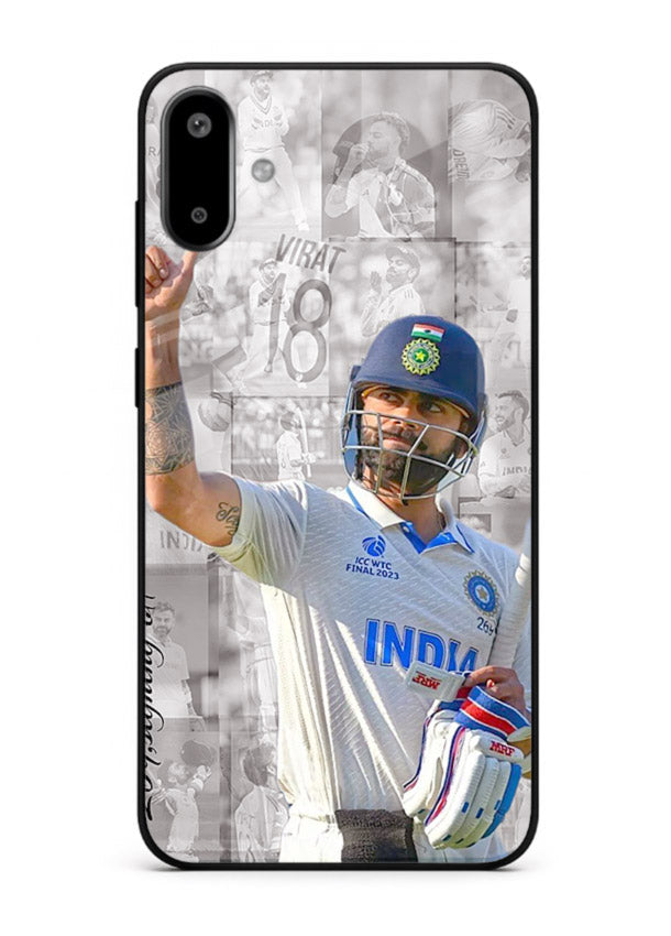 Cricket victory celebration artwork on glossy tempered glass Samsung F06 5G back cover