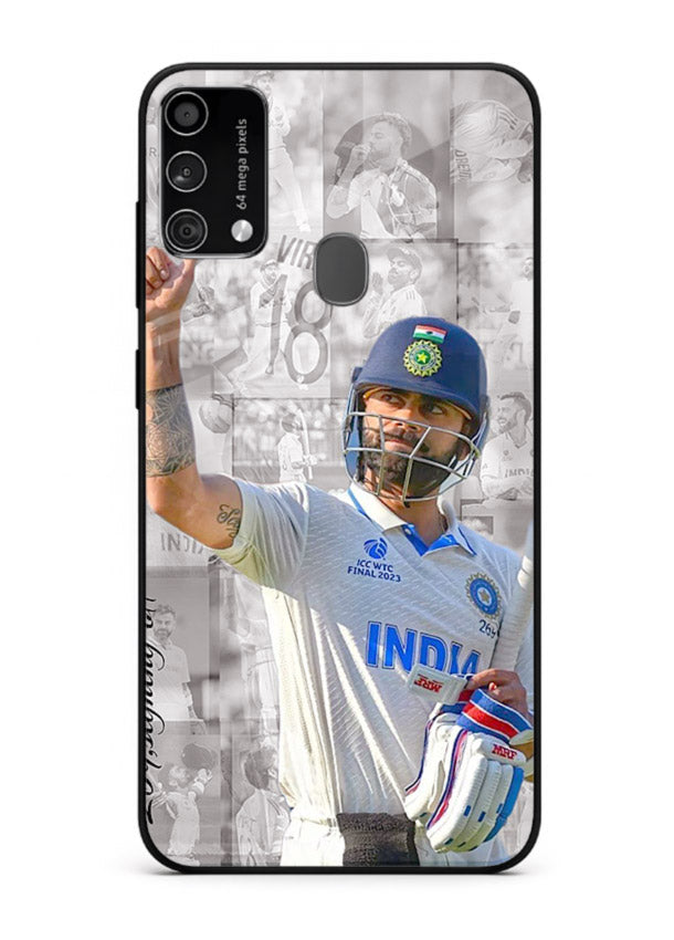 Cricket victory celebration artwork on glossy tempered glass Samsung F41 back cover