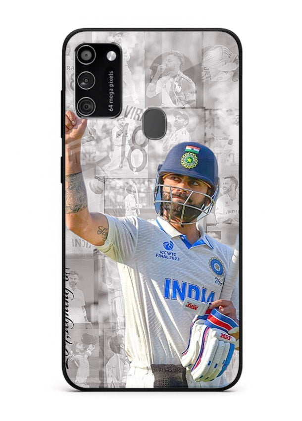Cricket victory celebration artwork on glossy tempered glass Samsung M30s back cover