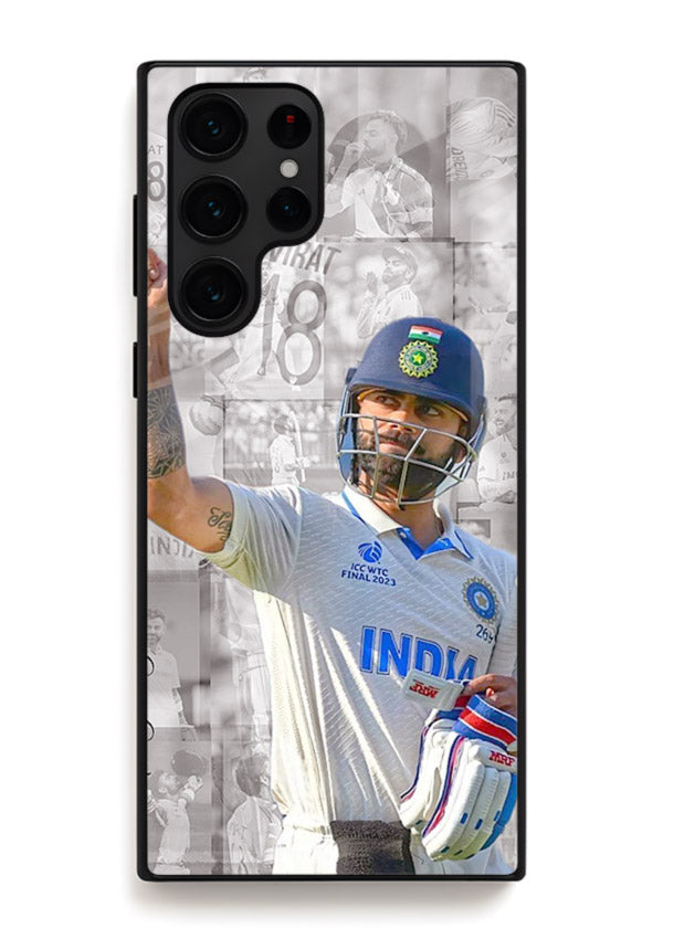 Cricket victory celebration artwork on glossy tempered glass Samsung S22 Ultra back cover