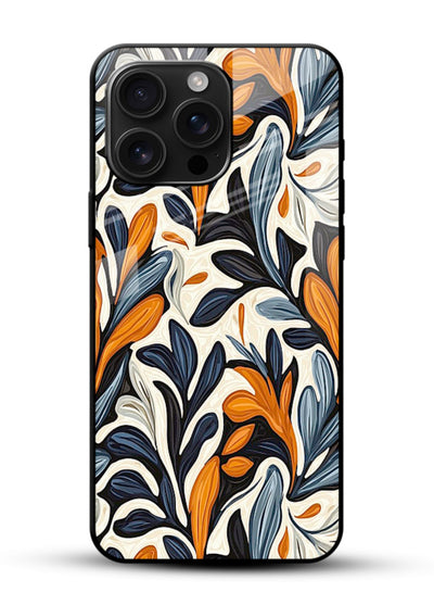 Vintage Leaf Pattern botanical aesthetic glossy vibrant premium glass back cover - Angle Front