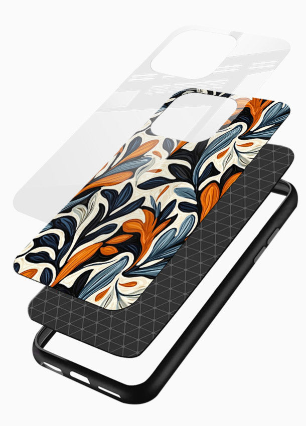 Vintage Leaf Pattern botanical aesthetic glossy vibrant premium glass back cover - Angle Layers