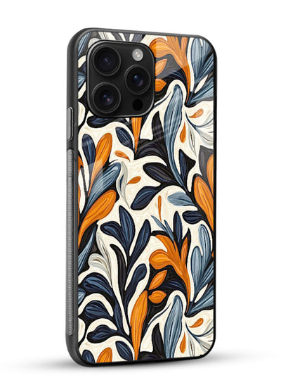 Vintage Leaf Pattern botanical aesthetic glossy vibrant premium glass back cover - Angle Side