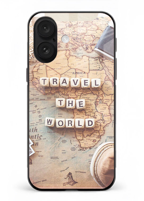 Vintage Travel Flatlay retro artwork iphone 16 plus glass back cover