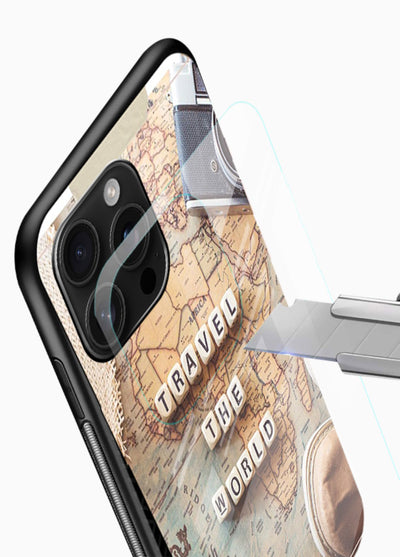 Vintage Travel Flatlay retro artwork glossy vibrant premium glass back cover - Angle Blade