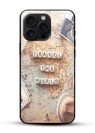 Vintage Travel Flatlay retro artwork glossy vibrant premium glass back cover - Angle Front