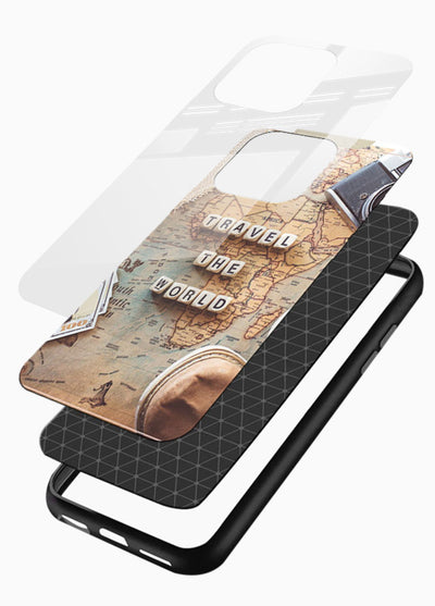 Vintage Travel Flatlay retro artwork glossy vibrant premium glass back cover - Angle Layers