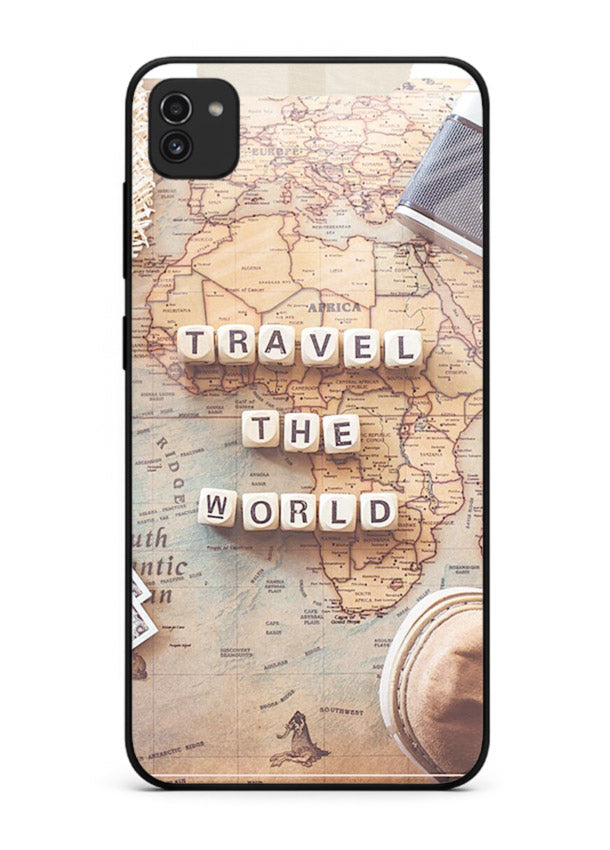 Vintage Travel Flatlay retro artwork Samsung A03 glass back cover