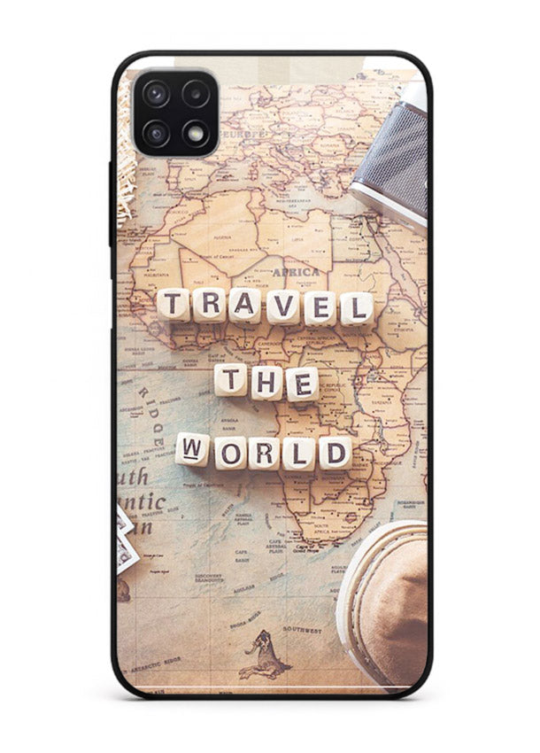 Vintage Travel Flatlay retro artwork Samsung A22 5G glass back cover