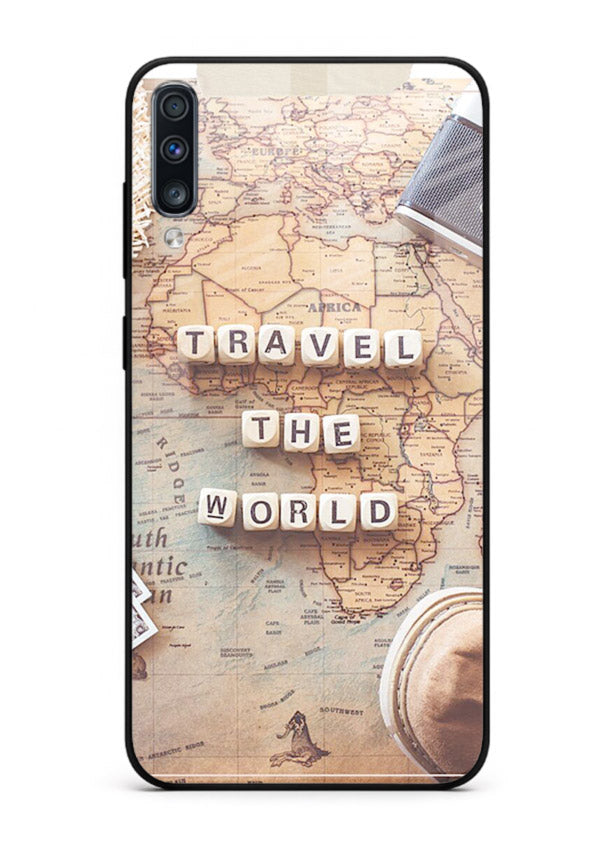 Vintage Travel Flatlay retro artwork Samsung A50 glass back cover