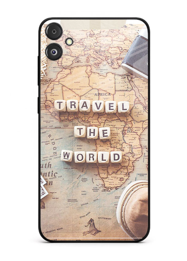 Vintage Travel Flatlay retro artwork Samsung A04e glass back cover