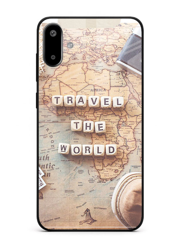 Vintage Travel Flatlay retro artwork Samsung F06 5G glass back cover