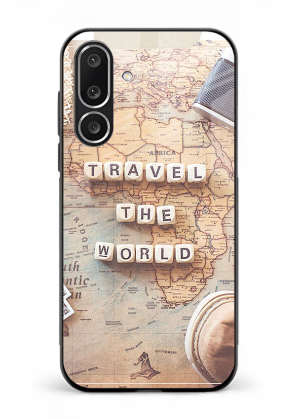 Vintage Travel Flatlay retro artwork Samsung F56 5G glass back cover