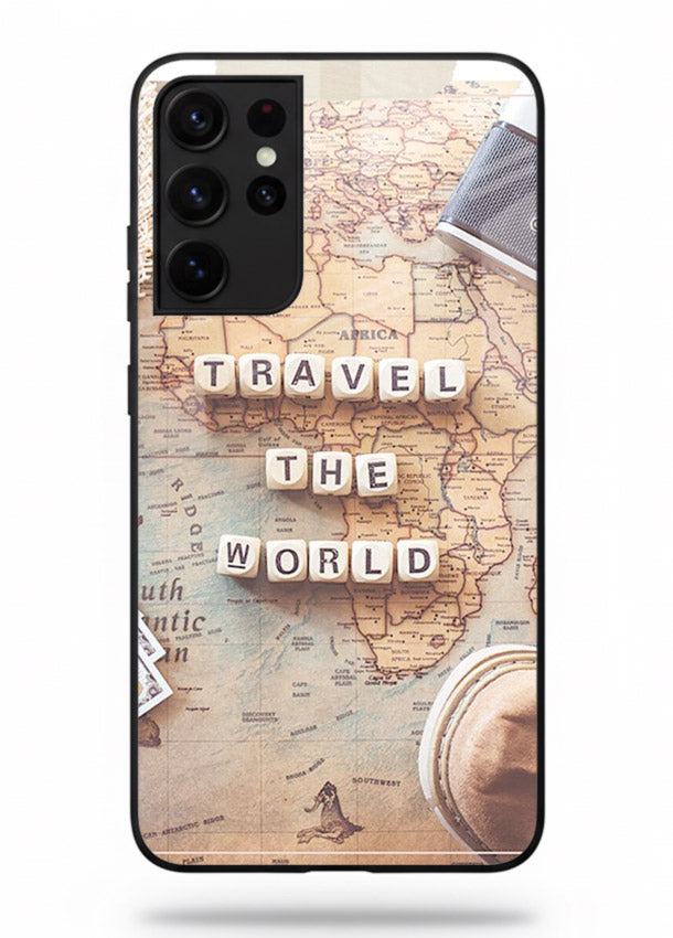 Vintage Travel Flatlay retro artwork Samsung S21 Ultra glass back cover