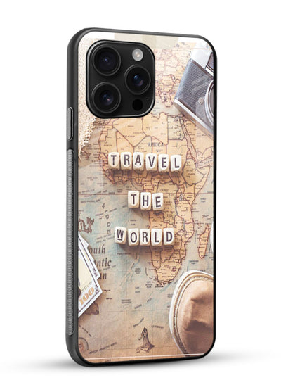 Vintage Travel Flatlay retro artwork glossy vibrant premium glass back cover - Angle Side
