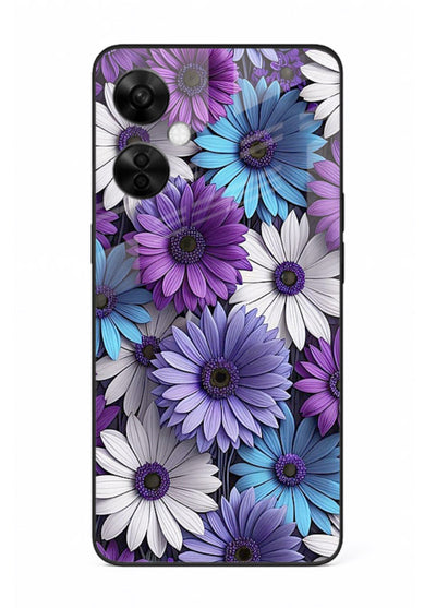 Violet daisy artwork on OnePlus Nord CE3 Lite glass back cover with cool gentle floral tones.