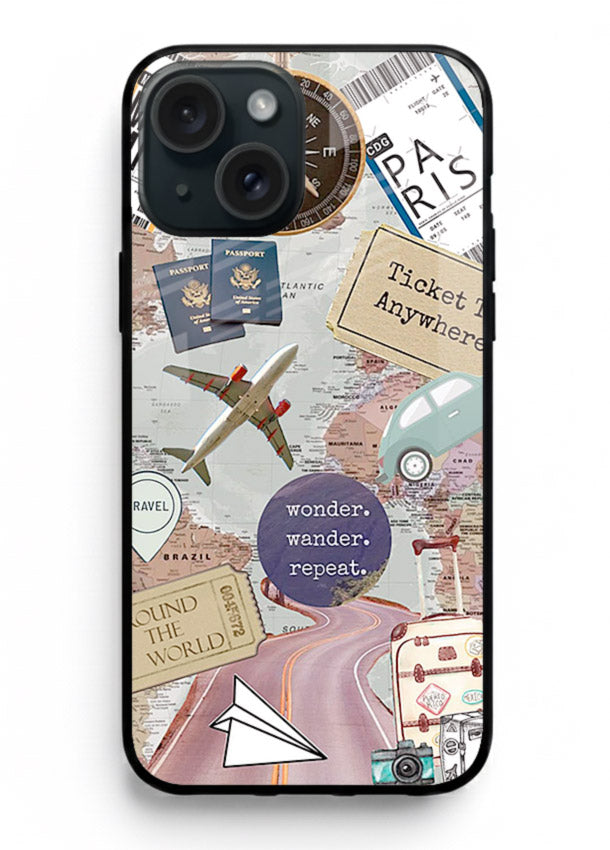 Wander More Collage aesthetic artwork iphone 13 glass back cover