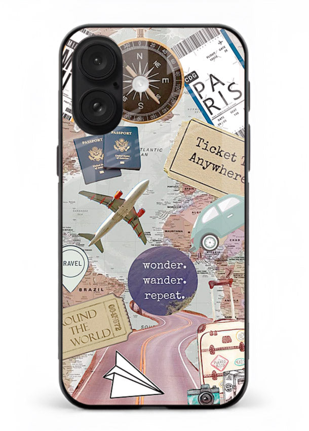 Wander More Collage aesthetic artwork iphone 16 plus glass back cover