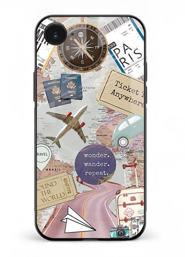 Wander More Collage aesthetic artwork iphone 16e glass back cover