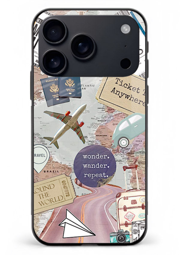 Wander More Collage aesthetic artwork iphone 18 pro max glass back cover
