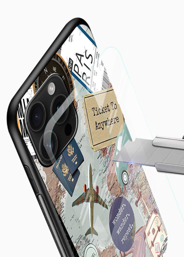 Wander More Collage aesthetic artwork glossy vibrant premium glass back cover - Angle Blade
