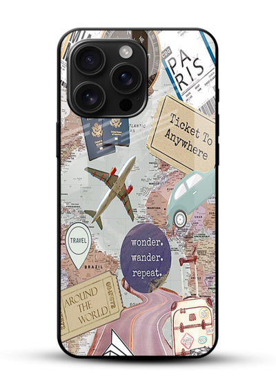 Wander More Collage aesthetic artwork glossy vibrant premium glass back cover - Angle Front