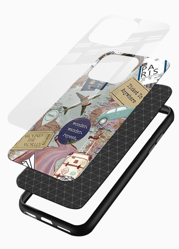 Wander More Collage aesthetic artwork glossy vibrant premium glass back cover - Angle Layers