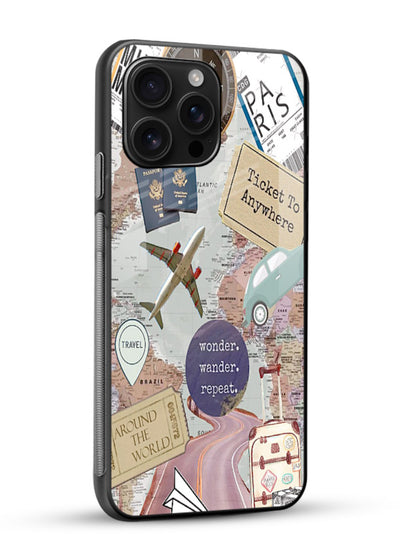 Wander More Collage aesthetic artwork glossy vibrant premium glass back cover - Angle Side